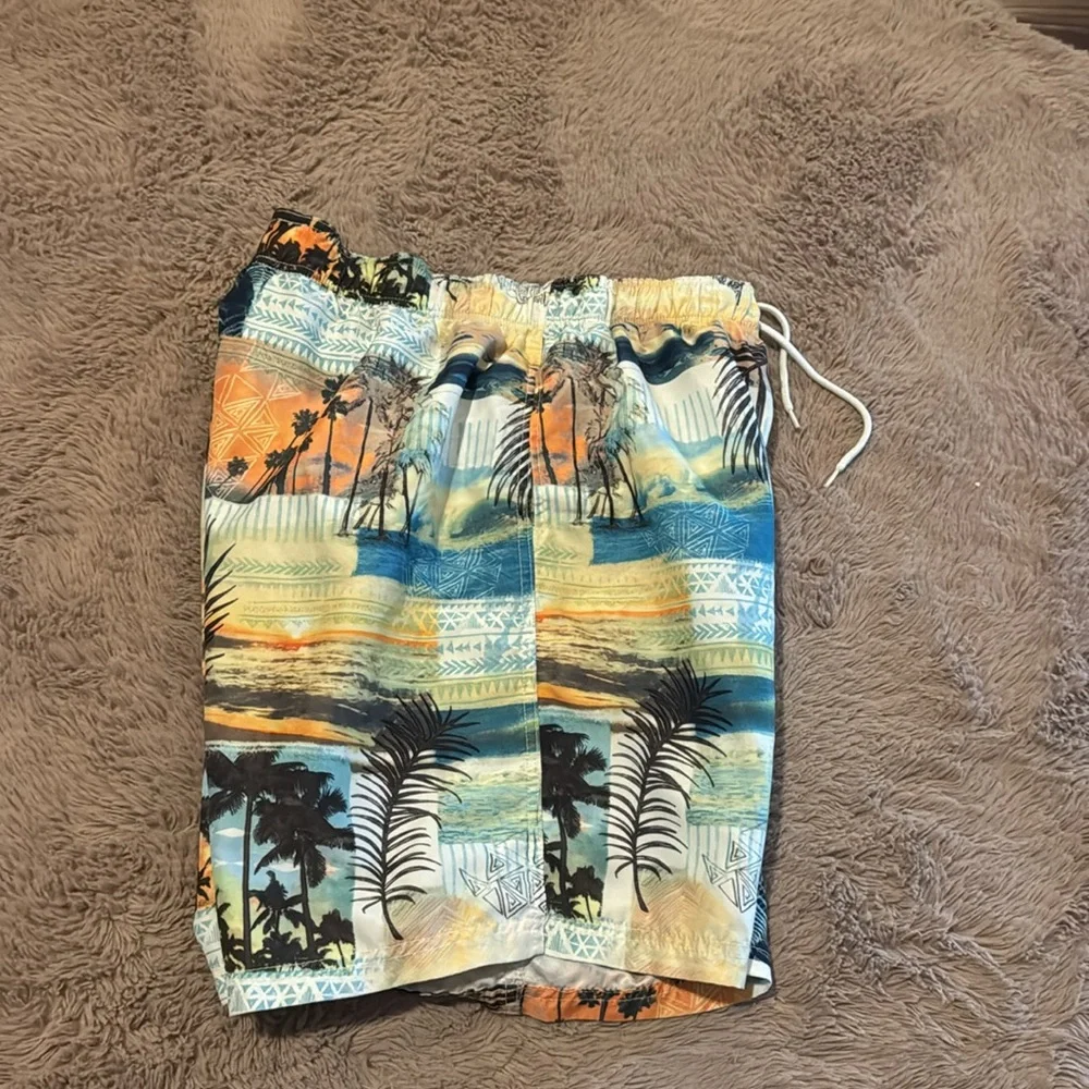 Croft & Barrow mens tropics swim trunks medium swimsuit shorts blue green orange - Picture 9 of 10